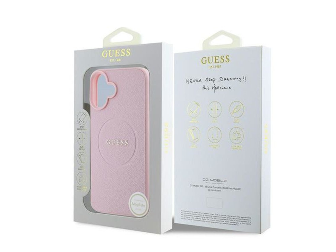 Guess Grained Gold Ring MagSafe iPhone 16 Plus Case - Pink
