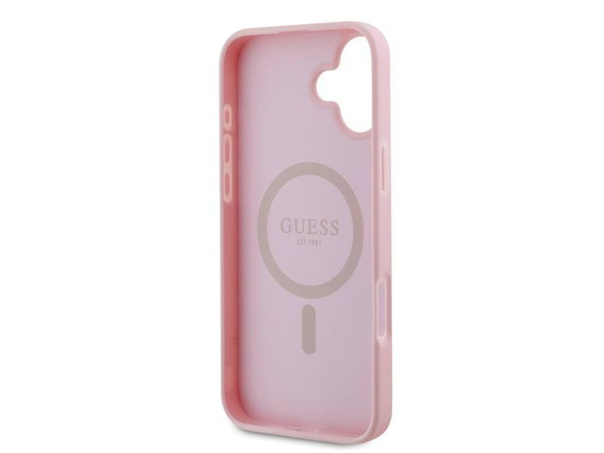 Guess Grained Gold Ring MagSafe iPhone 16 Plus Case - Pink