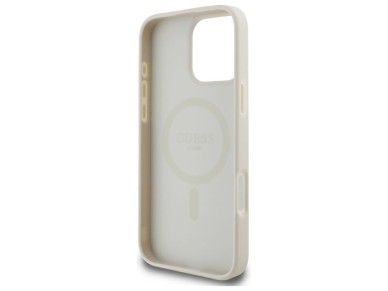 Guess Grained Gold Ring MagSafe Case for iPhone 16 Pro Max - Beige