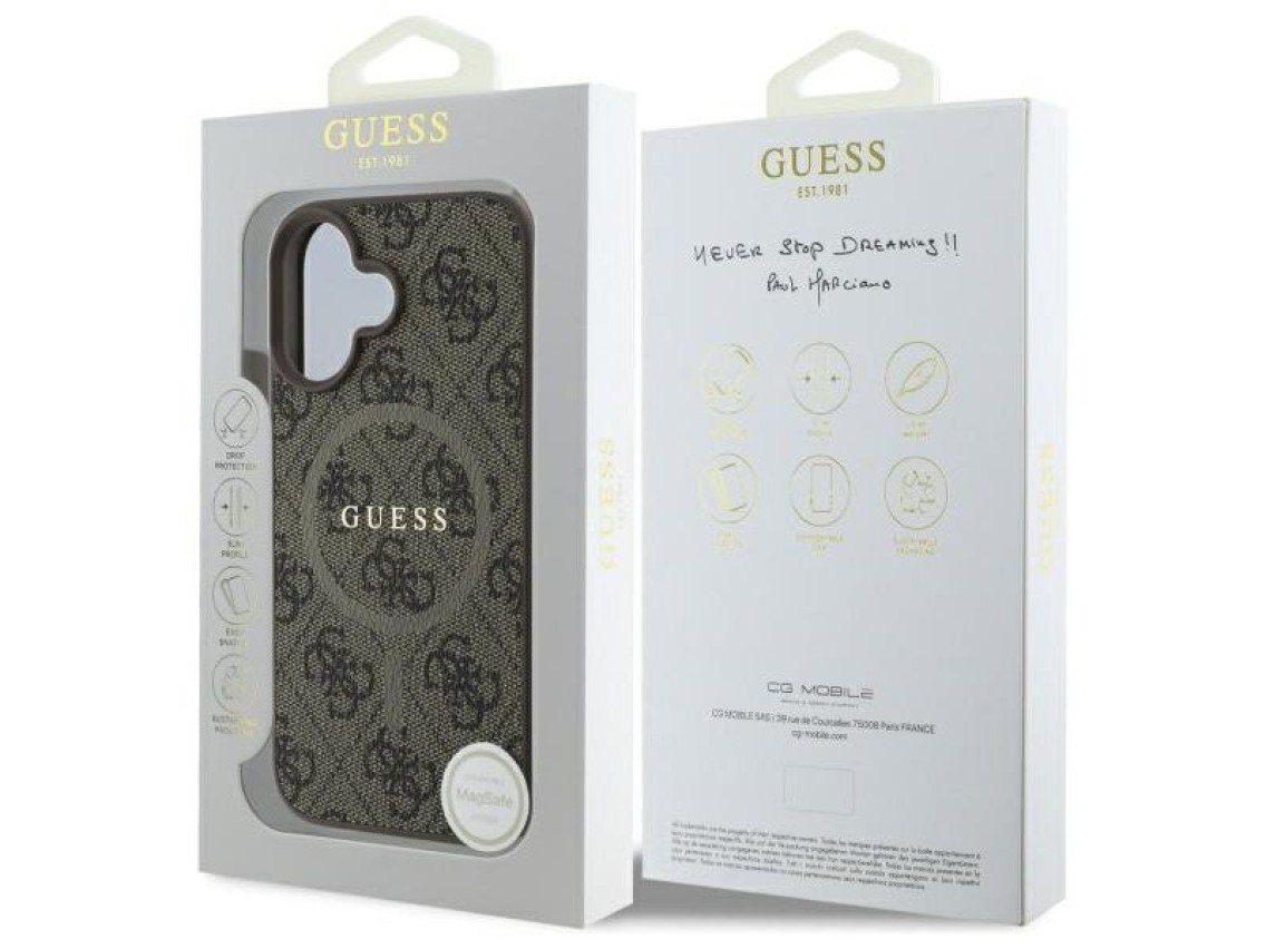 Capa Guess 4G Ring Classic Logo MagSafe para iPhone 16 - Marrom