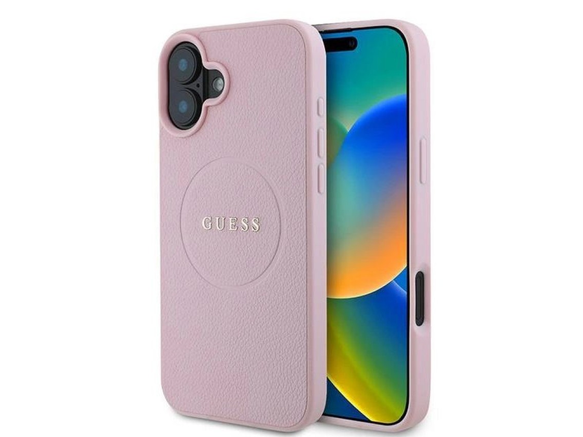 Guess Grained Gold Ring MagSafe iPhone 16 Plus Case - Pink