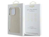 Guess Grained Gold Ring MagSafe Case for iPhone 16 Pro Max - Beige