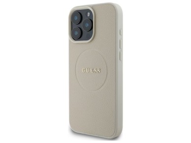 Guess Grained Gold Ring MagSafe Case for iPhone 16 Pro Max - Beige