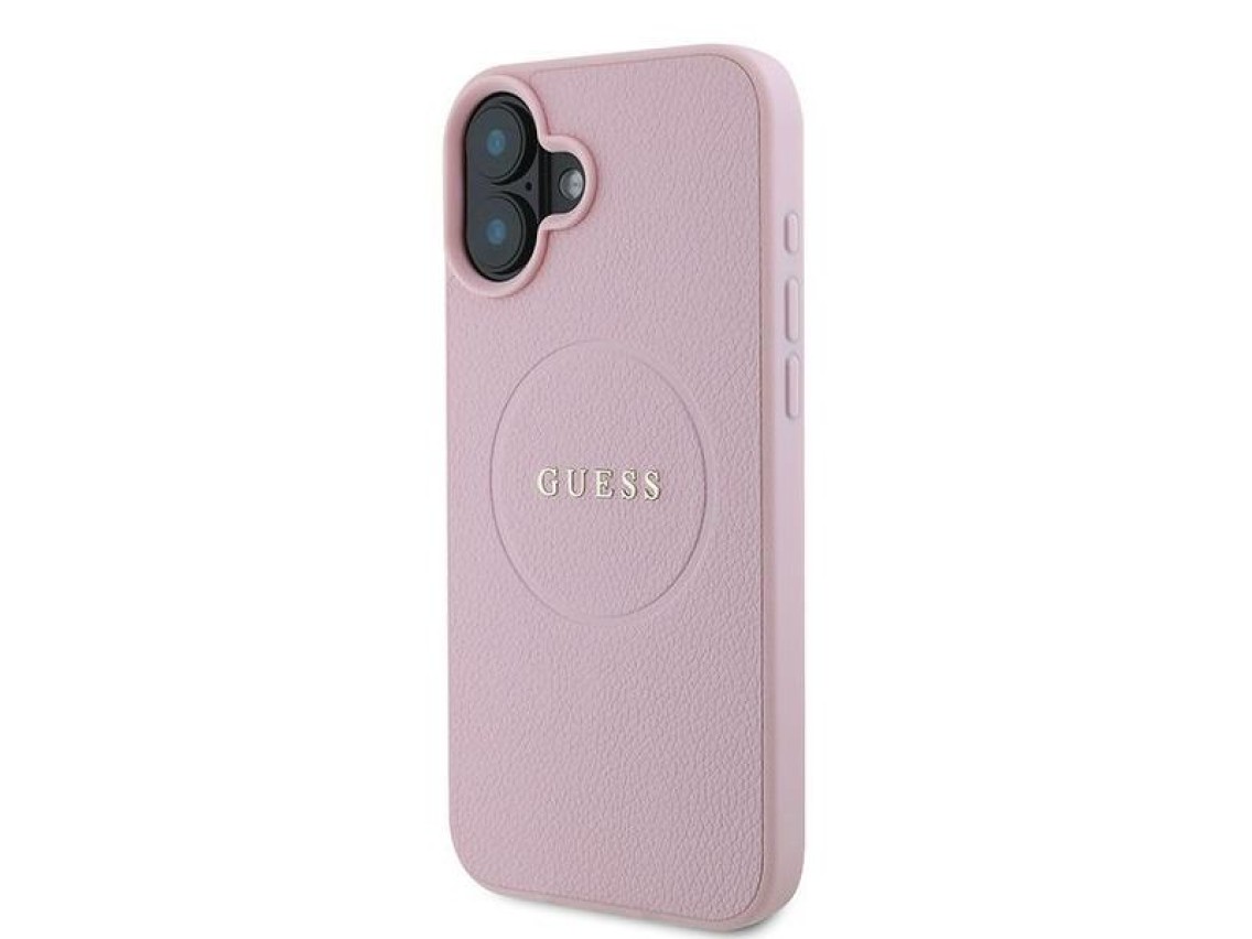 Guess Grained Gold Ring MagSafe iPhone 16 Plus Case - Pink