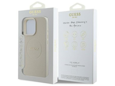 Guess Grained Gold Ring MagSafe Case for iPhone 16 Pro Max - Beige