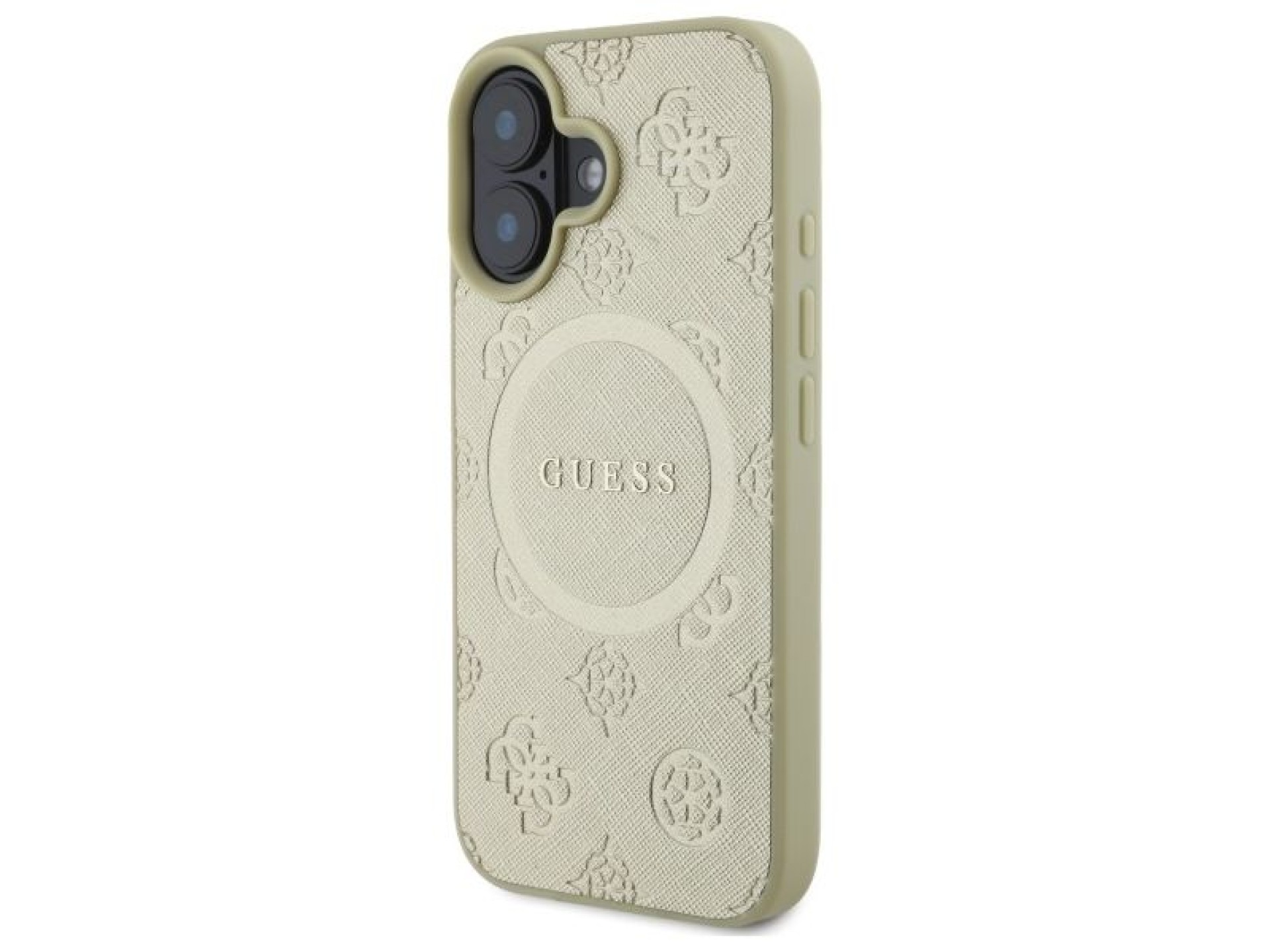 Capa Guess Saffiano Peony Classic Logo MagSafe para iPhone 16 - dourada
