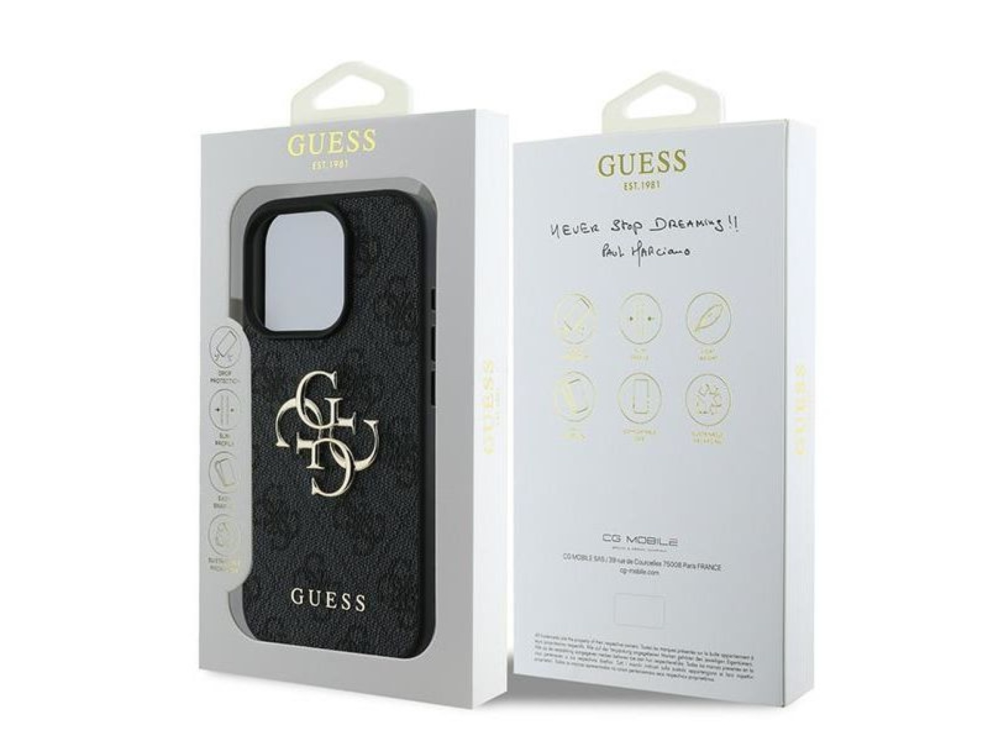 Capa Guess 4G com logo grande para iPhone 16 Pro - Preta