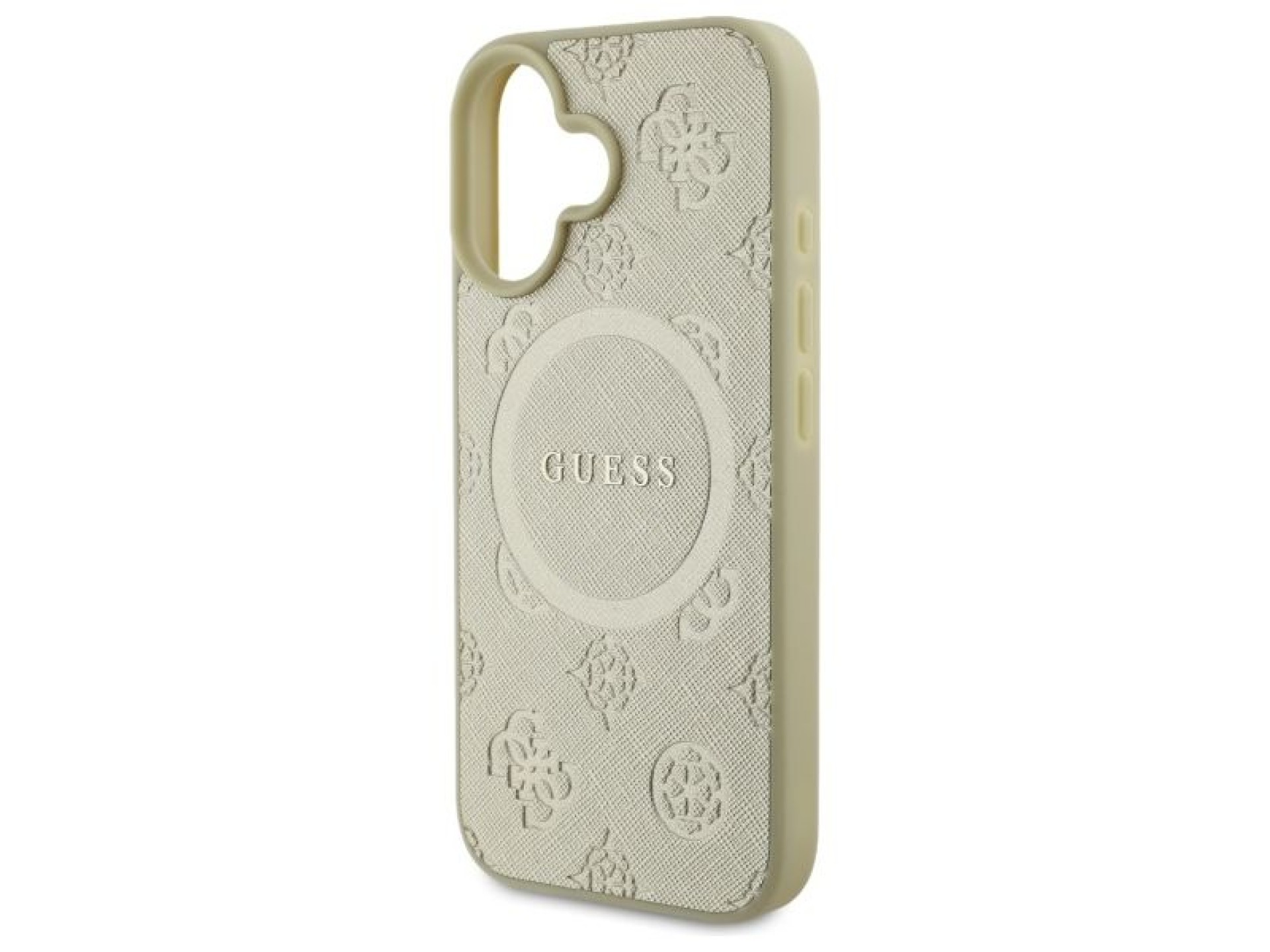 Capa Guess Saffiano Peony Classic Logo MagSafe para iPhone 16 - dourada