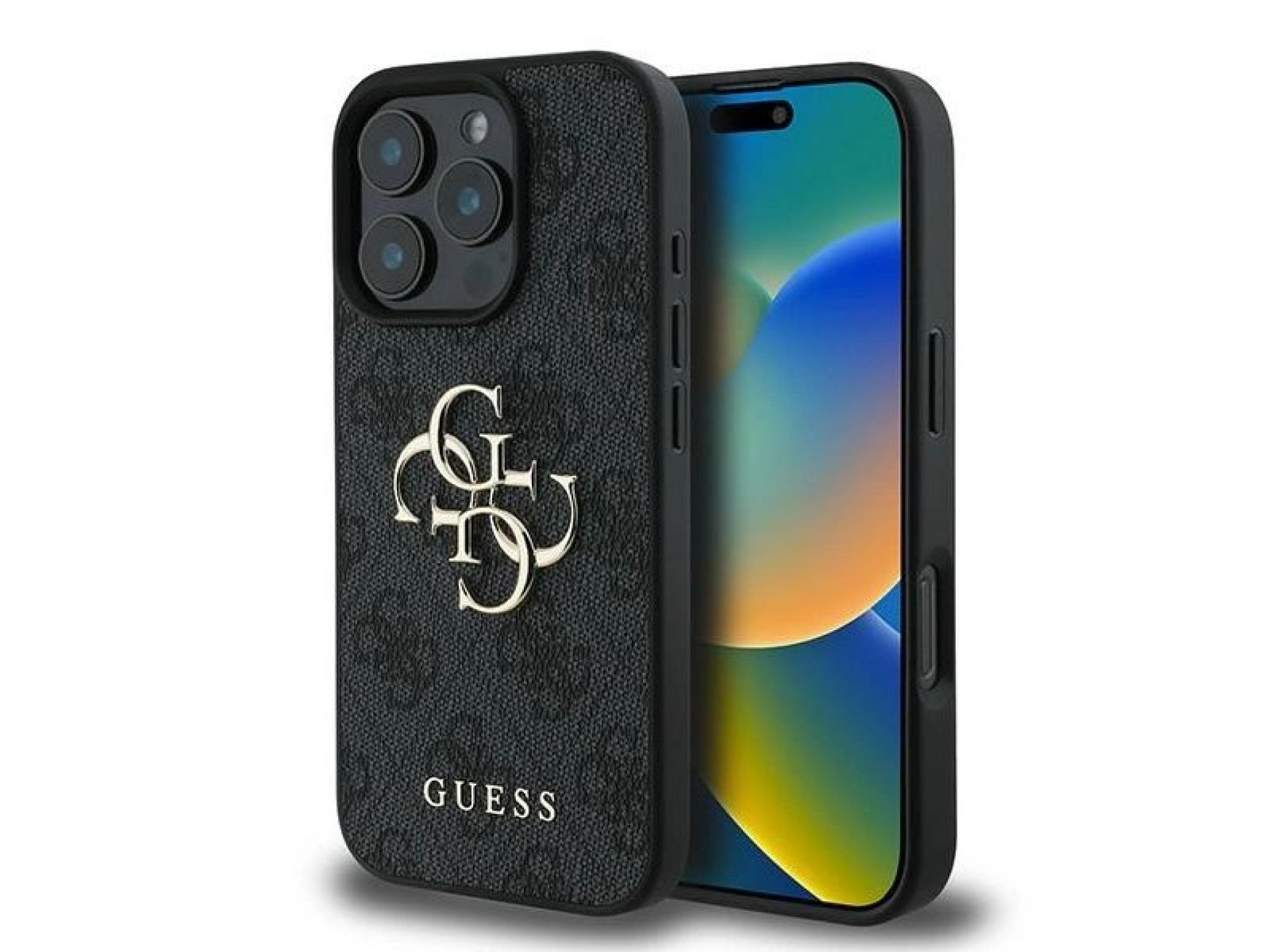 Capa Guess 4G com logo grande para iPhone 16 Pro - Preta