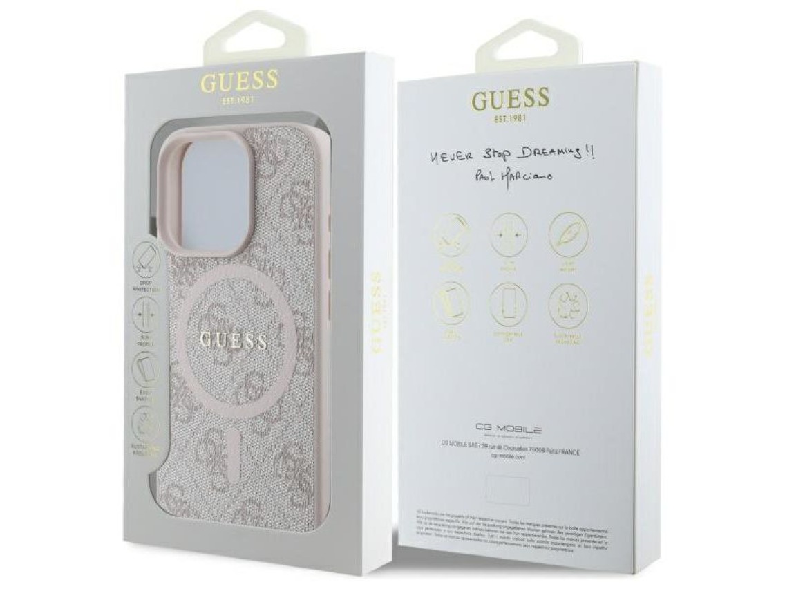 Guess 4G Ring Classic Logo MagSafe Case for iPhone 16 Pro Max - Pink