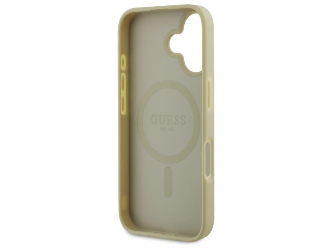 Capa Guess Saffiano Peony Classic Logo MagSafe para iPhone 16 - dourada