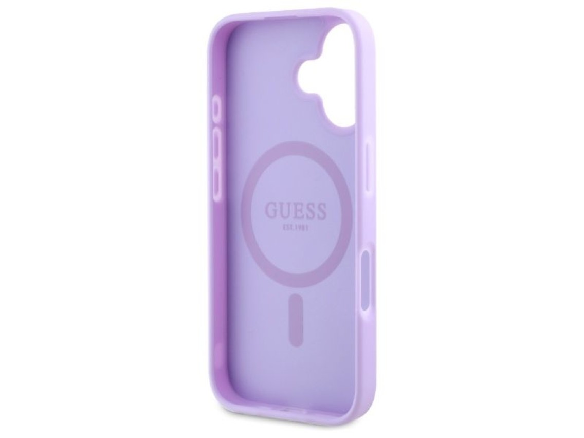 Capa Guess Saffiano Peony Classic Logo MagSafe para iPhone 16 - Roxa