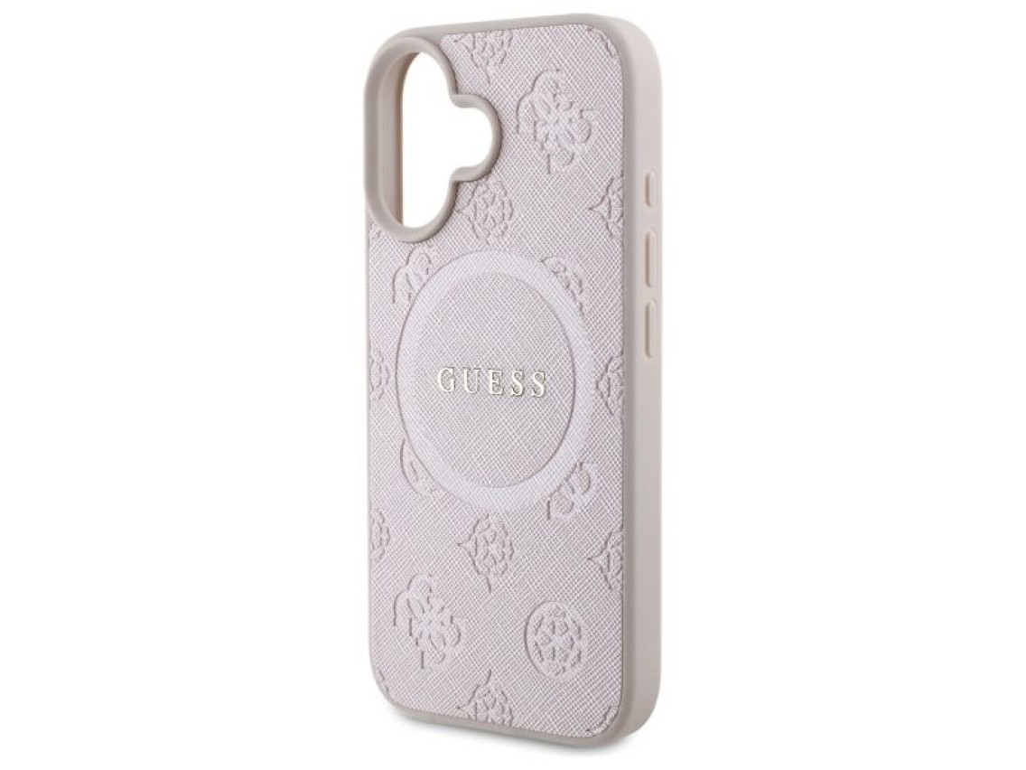 Guess Saffiano Peony Classic Logo MagSafe iPhone 16 Case - Pink