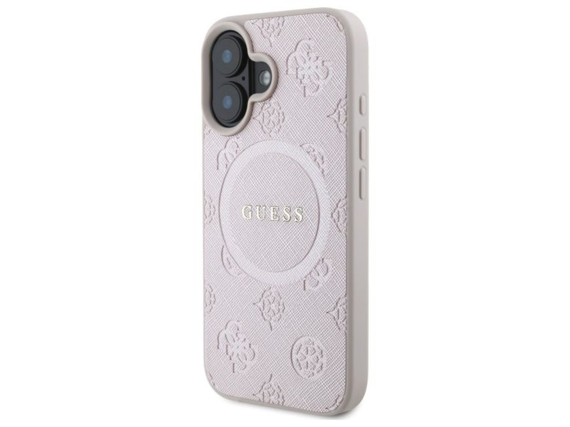 Guess Saffiano Peony Classic Logo MagSafe iPhone 16 Case - Pink