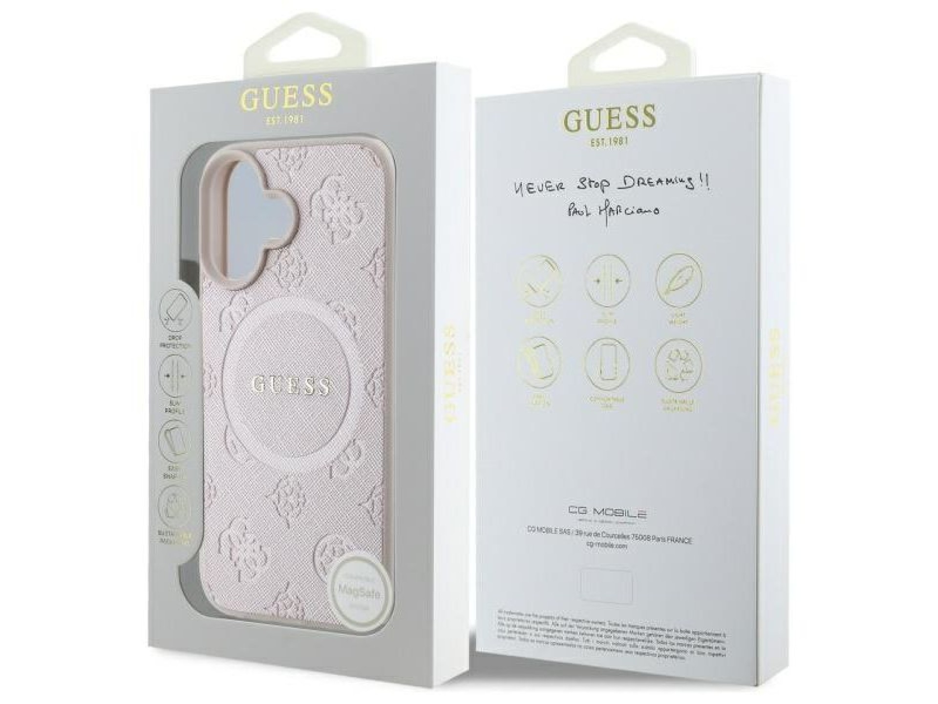 Guess Saffiano Peony Classic Logo MagSafe iPhone 16 Case - Pink