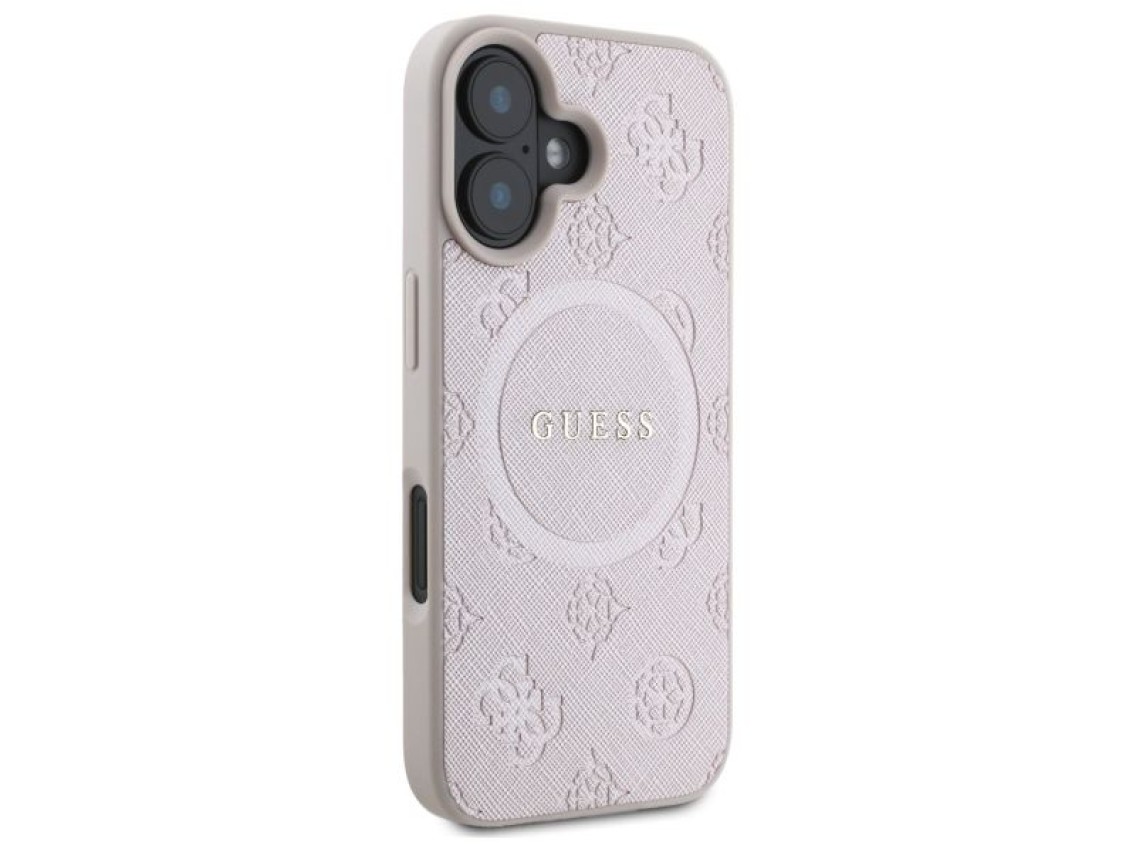 Guess Saffiano Peony Classic Logo MagSafe iPhone 16 Case - Pink