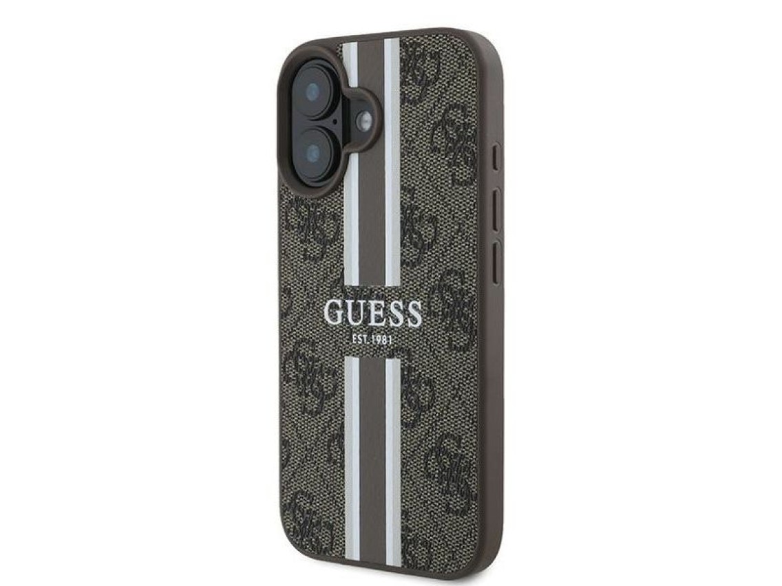 Funda Guess 4G con estampado de rayas y MagSafe para iPhone 16 Plus - Marr�n
