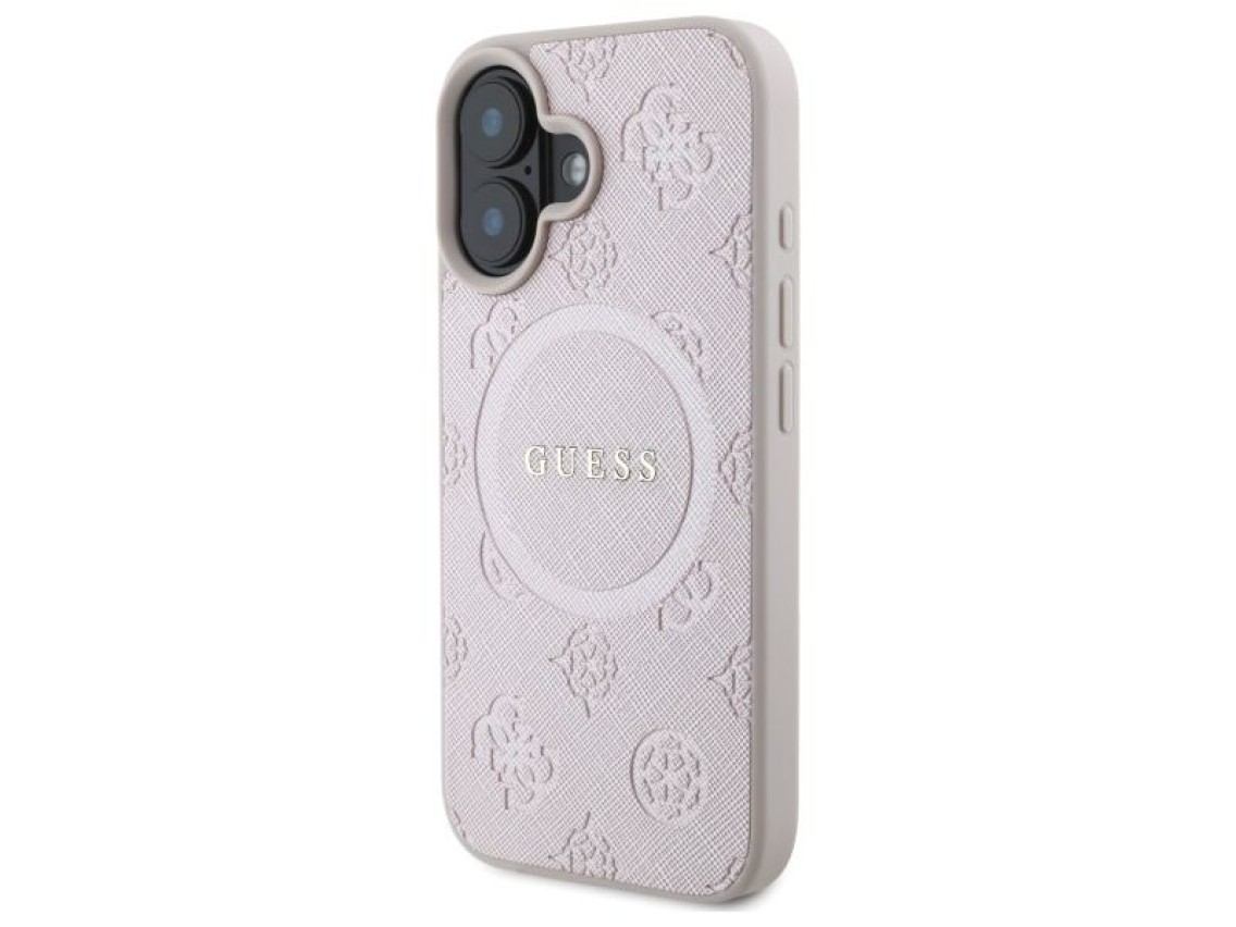 Guess Saffiano Peony Classic Logo MagSafe iPhone 16 Case - Pink