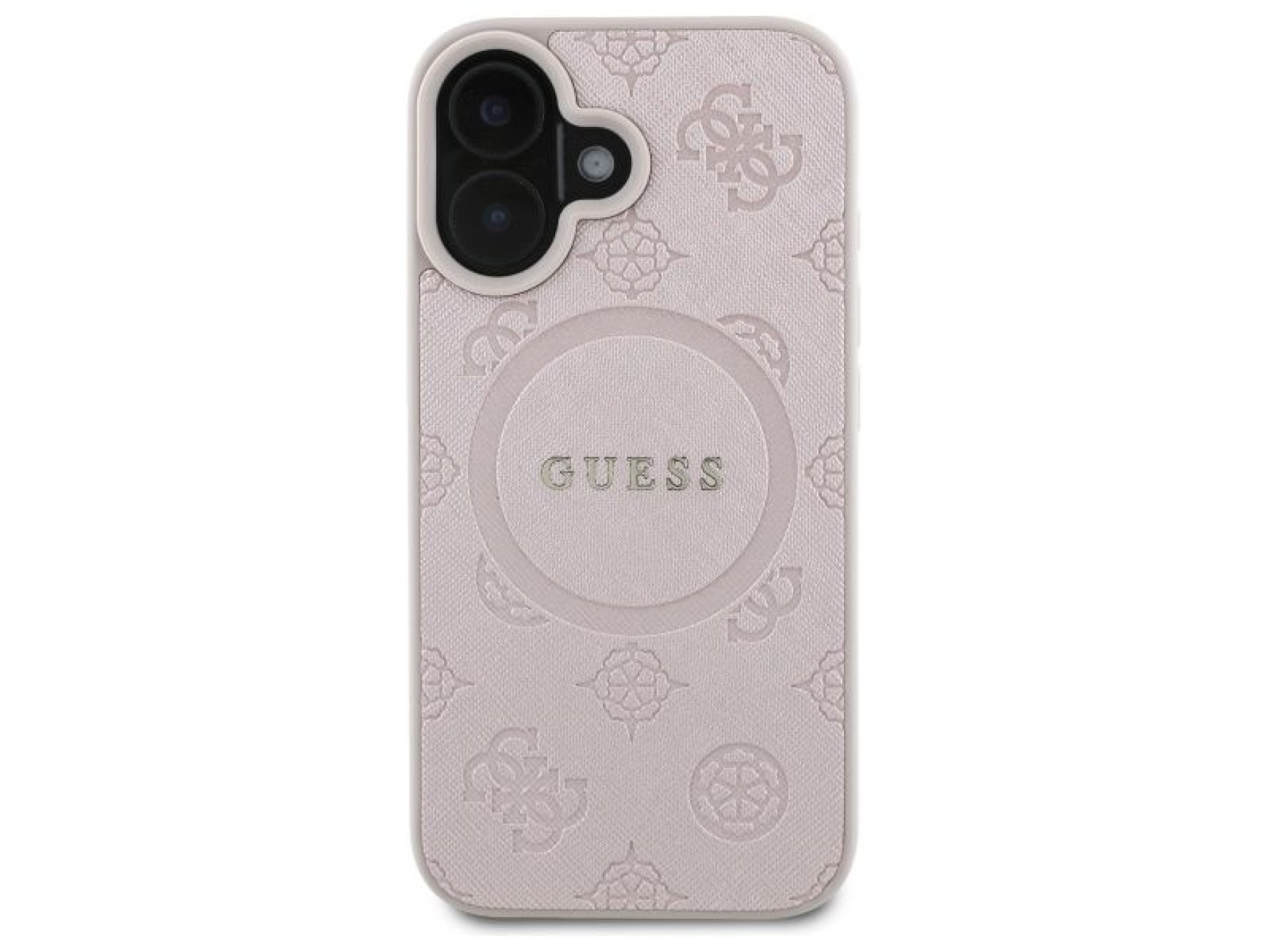 Guess Saffiano Peony Classic Logo MagSafe iPhone 16 Case - Pink