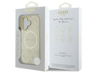 Capa Guess Saffiano Peony Classic Logo MagSafe para iPhone 16 - dourada