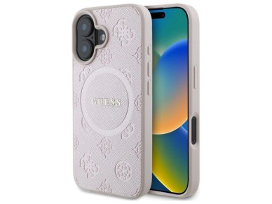 Guess Saffiano Peony Classic Logo MagSafe iPhone 16 Case - Pink Guess Saffiano Peony Classic Logo MagSafe iPhone 16 Case - Pink