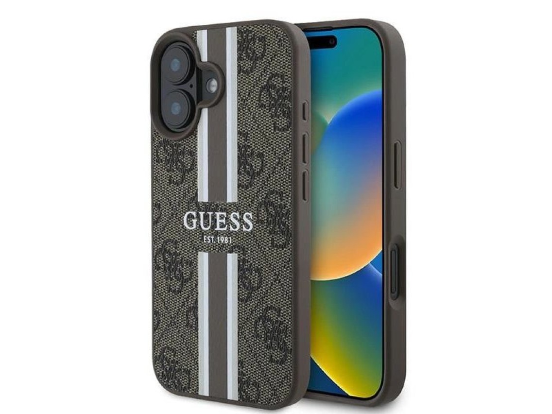 Funda Guess 4G con estampado de rayas y MagSafe para iPhone 16 Plus - Marr�n