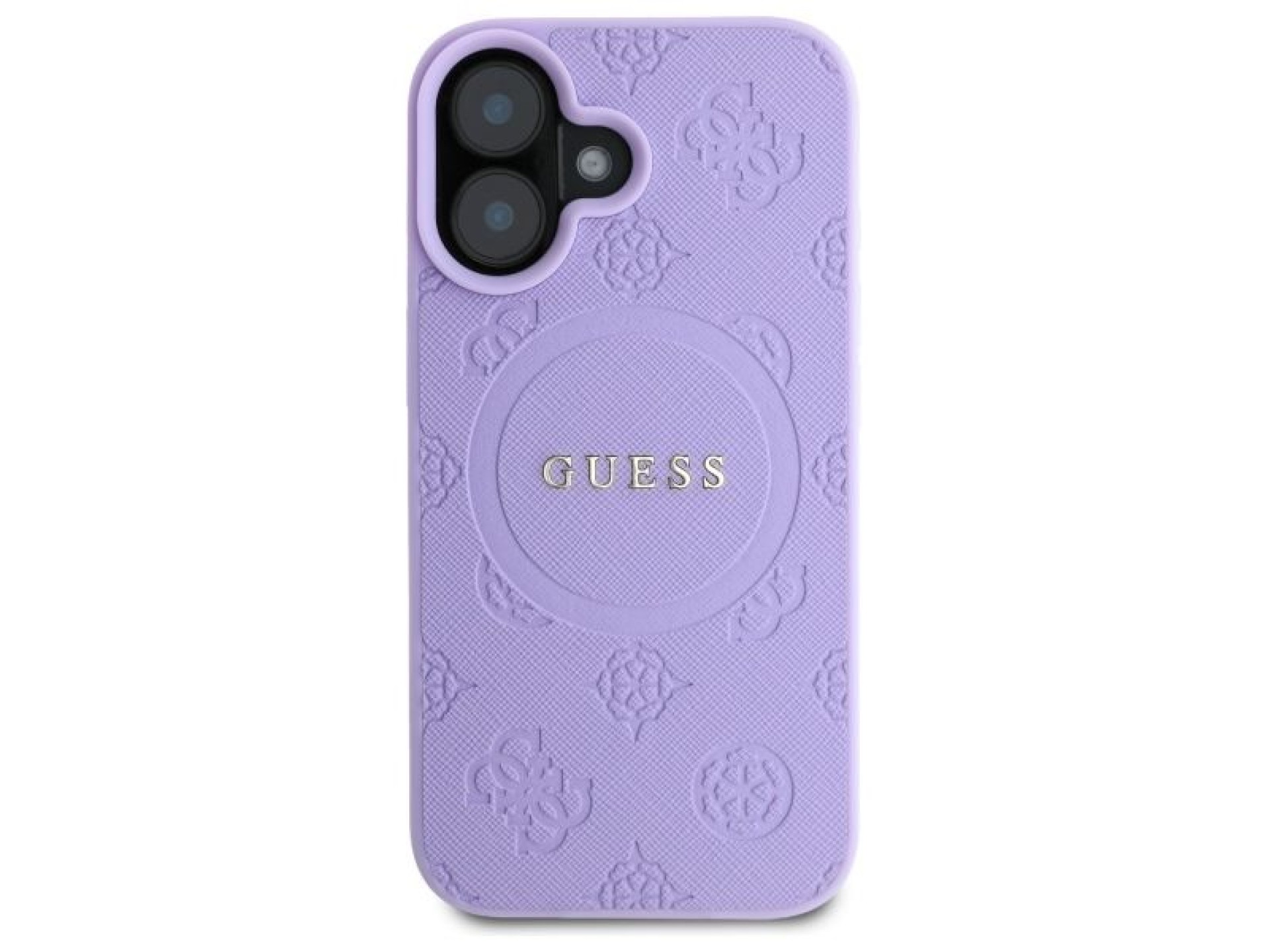 Capa Guess Saffiano Peony Classic Logo MagSafe para iPhone 16 - Roxa
