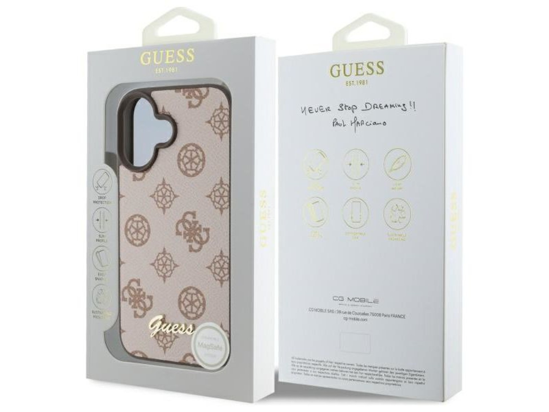Guess Peony Script MagSafe iPhone 16 Case - Brown