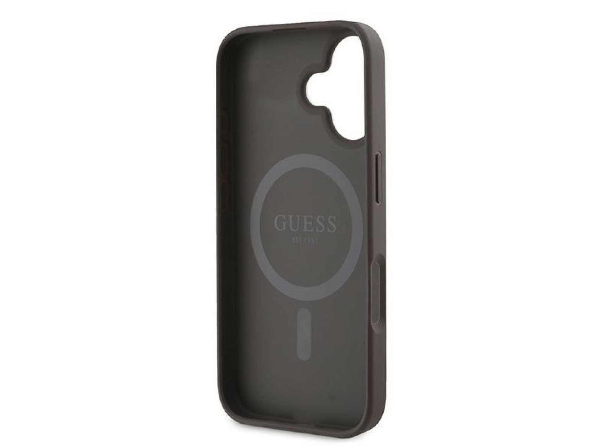 Funda Guess 4G con estampado de rayas y MagSafe para iPhone 16 Plus - Marrón