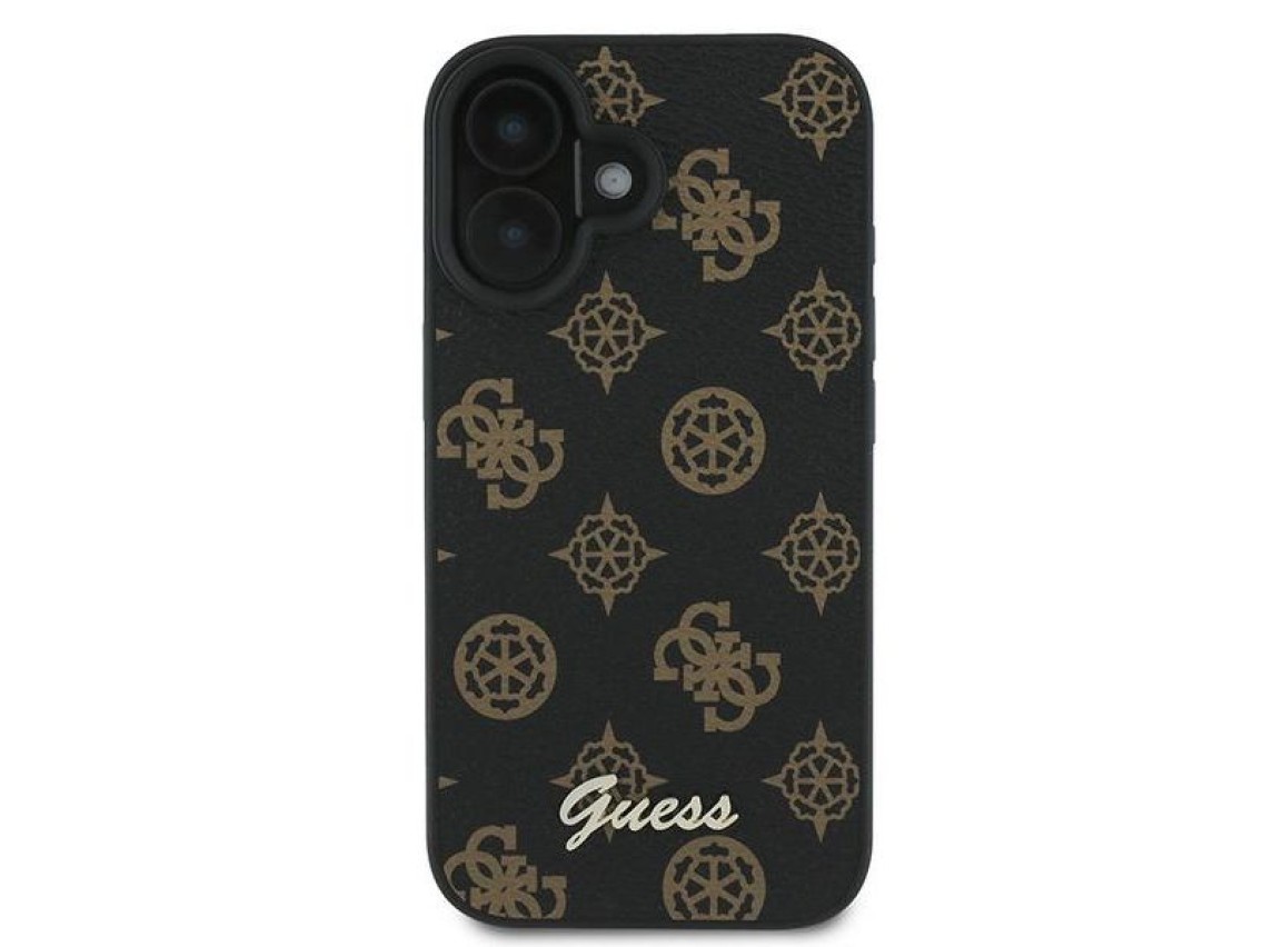 Capa Guess Peony Script MagSafe para iPhone 16 Plus - Preta