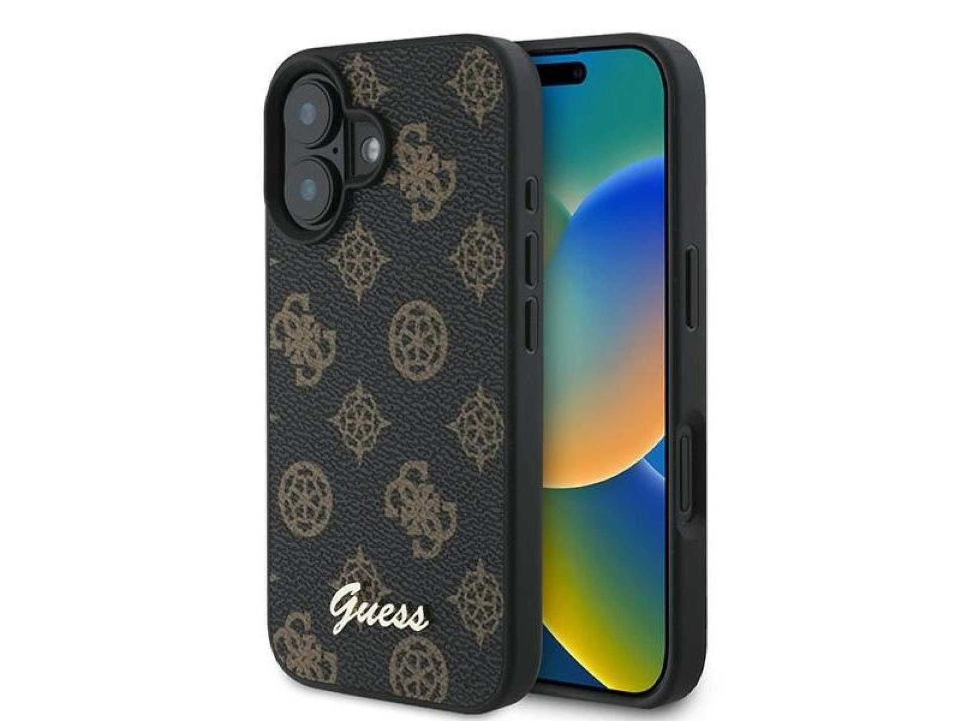 Capa Guess Peony Script MagSafe para iPhone 16 Plus - Preta