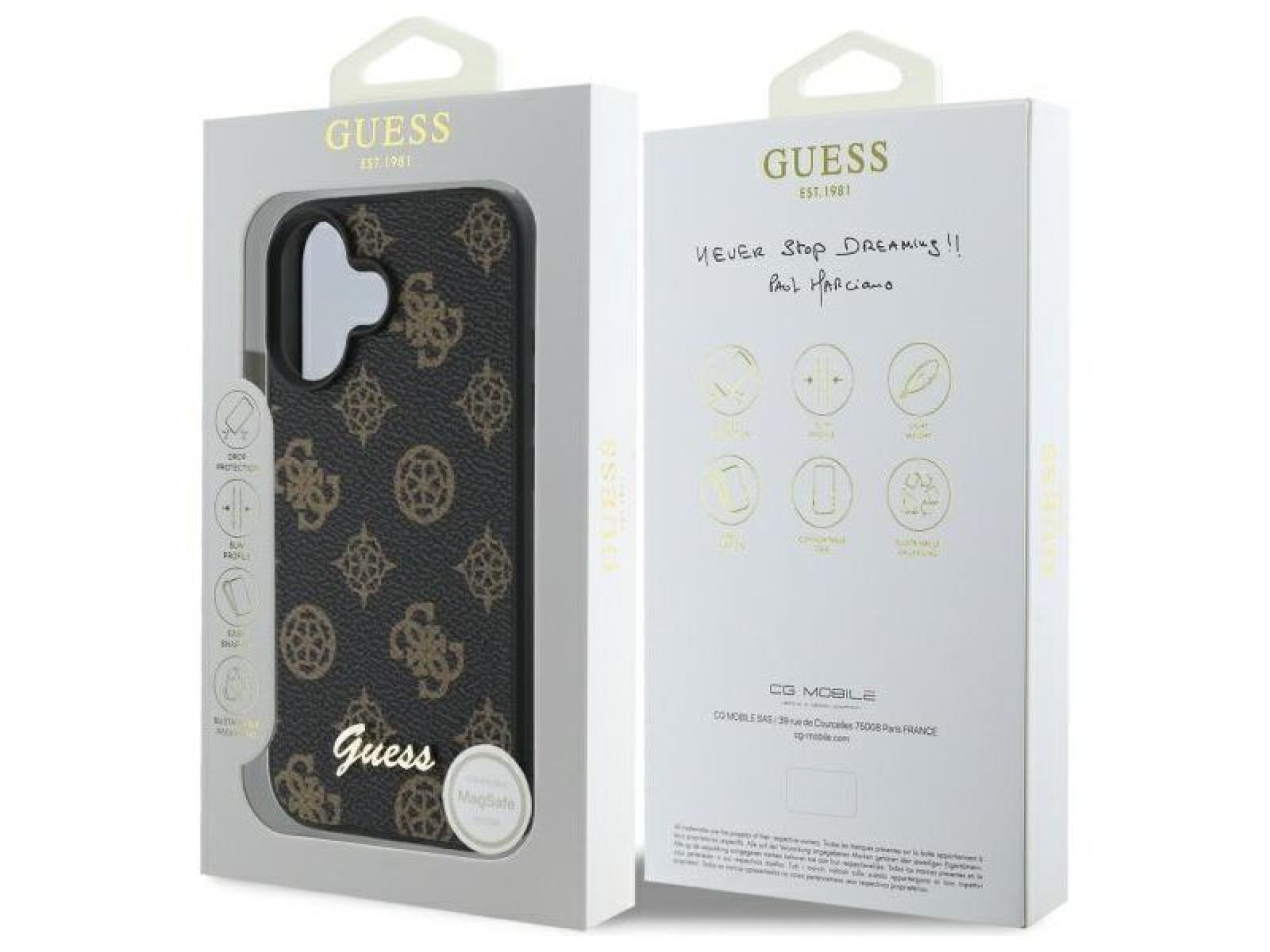 Guess Peony Script MagSafe iPhone 16 Case - Black