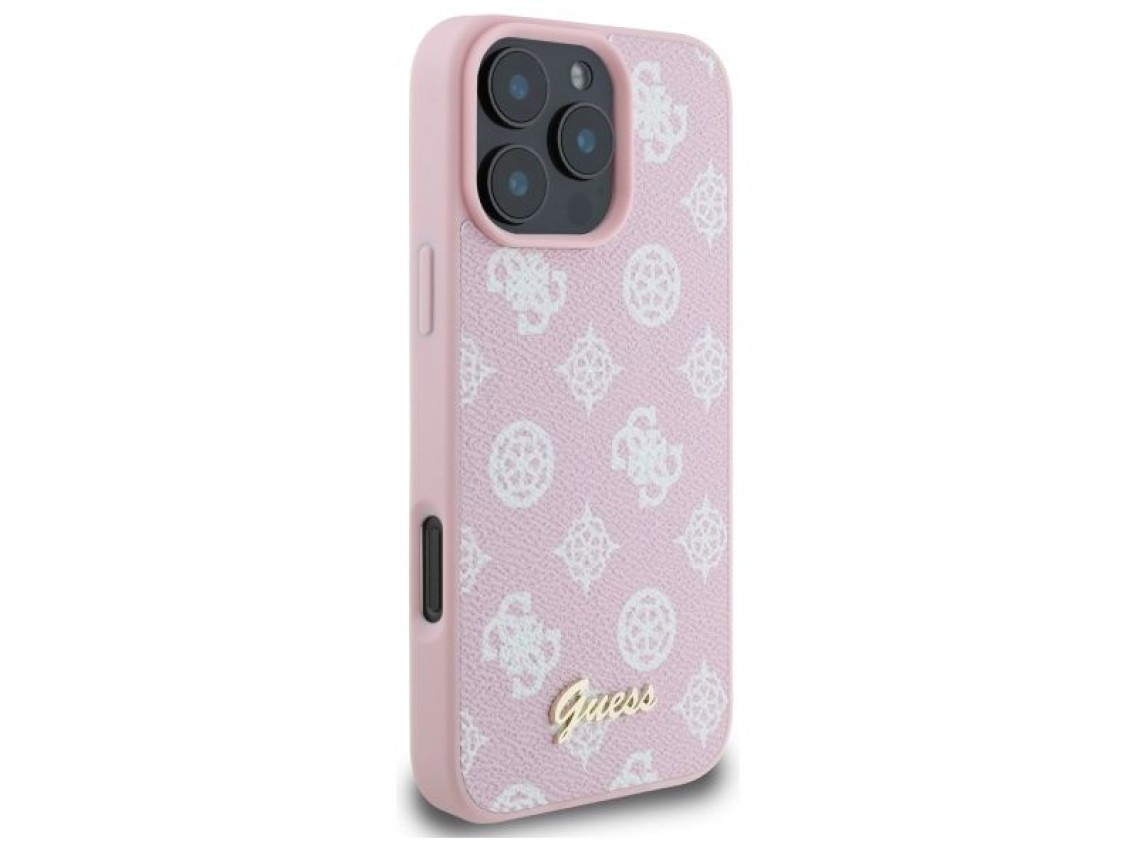 Capa Guess Peony Script MagSafe para iPhone 16 Pro Max - Rosa