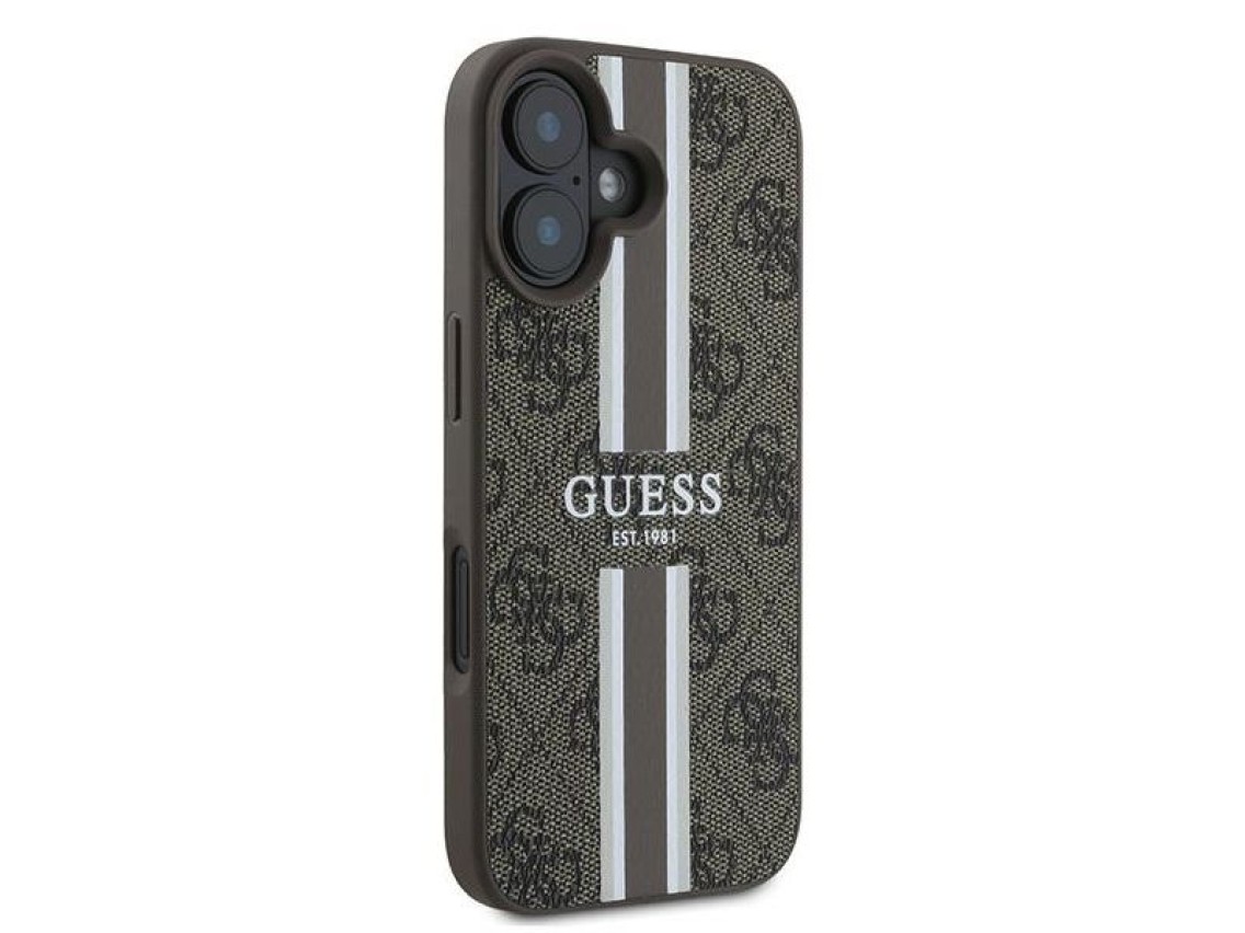 Funda Guess 4G con estampado de rayas y MagSafe para iPhone 16 Plus - Marr�n
