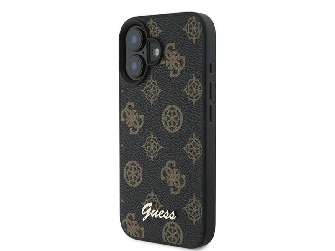 Capa Guess Peony Script MagSafe para iPhone 16 Plus - Preta