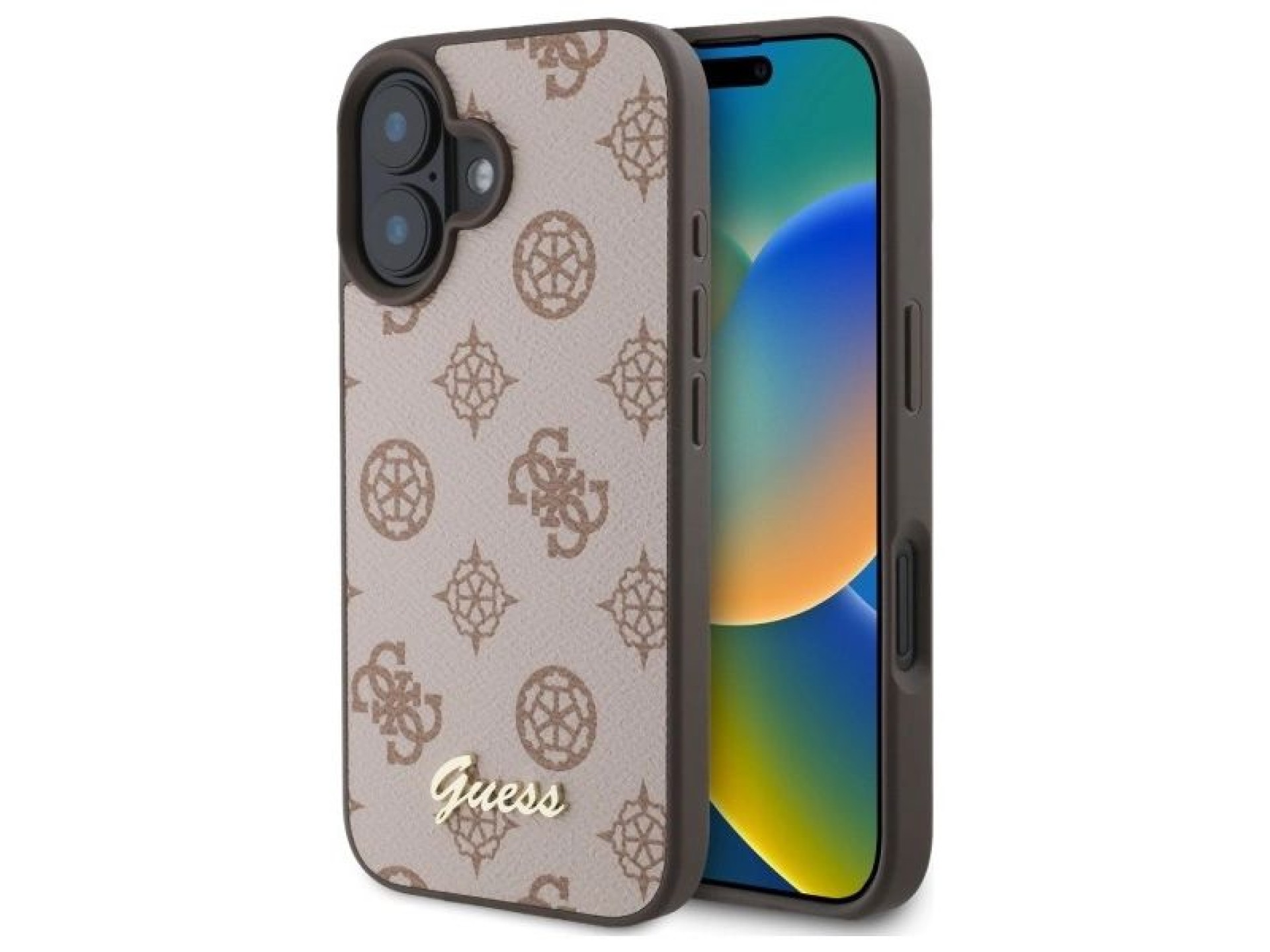 Guess Peony Script MagSafe iPhone 16 Case - Brown
