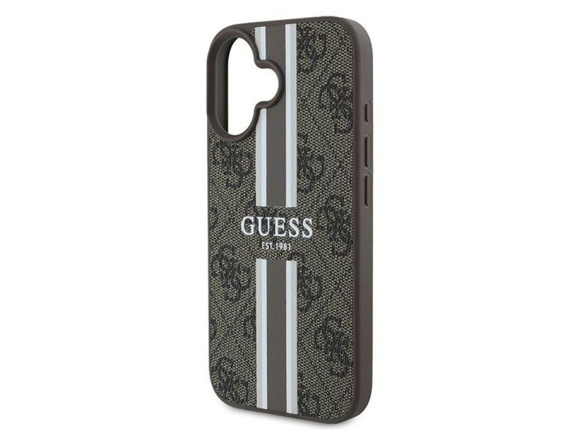 Funda Guess 4G con estampado de rayas y MagSafe para iPhone 16 Plus - Marr�n