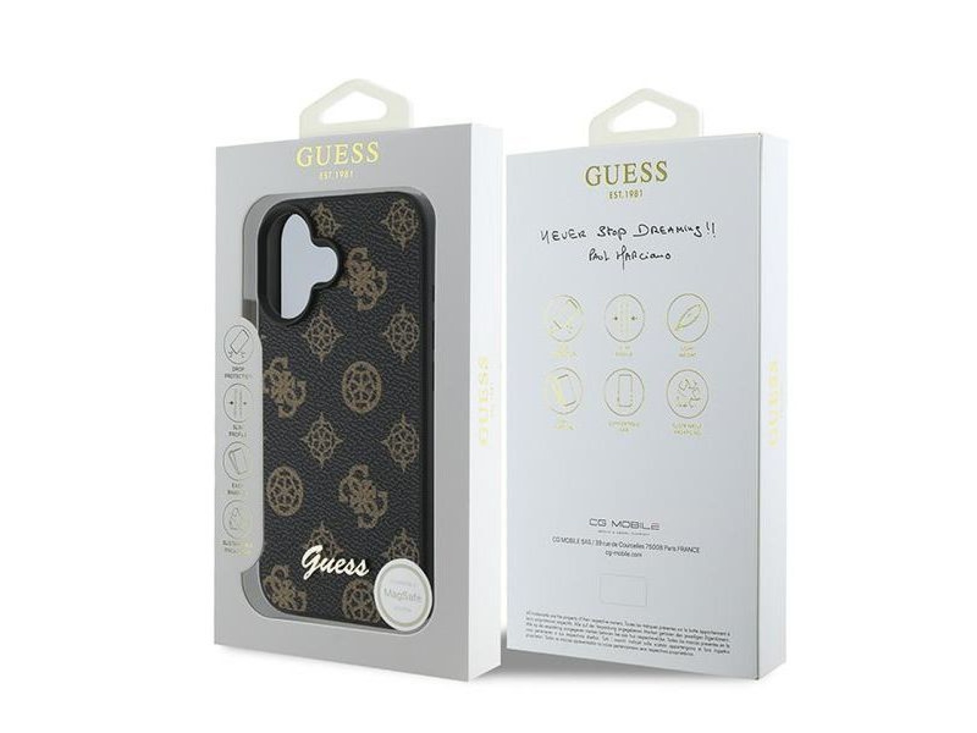 Capa Guess Peony Script MagSafe para iPhone 16 Plus - Preta