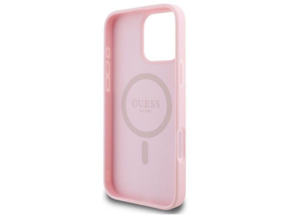 Capa Guess Peony Script MagSafe para iPhone 16 Pro Max - Rosa