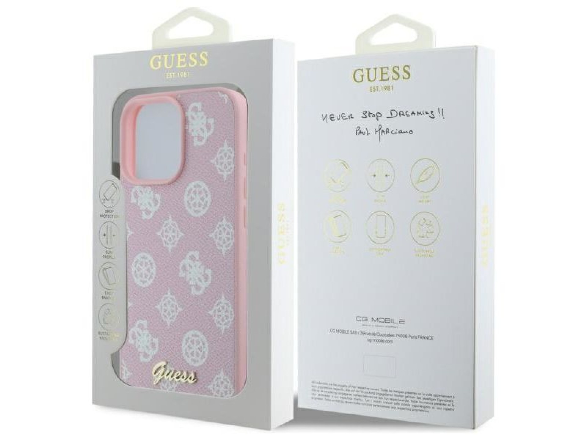 Capa Guess Peony Script MagSafe para iPhone 16 Pro Max - Rosa