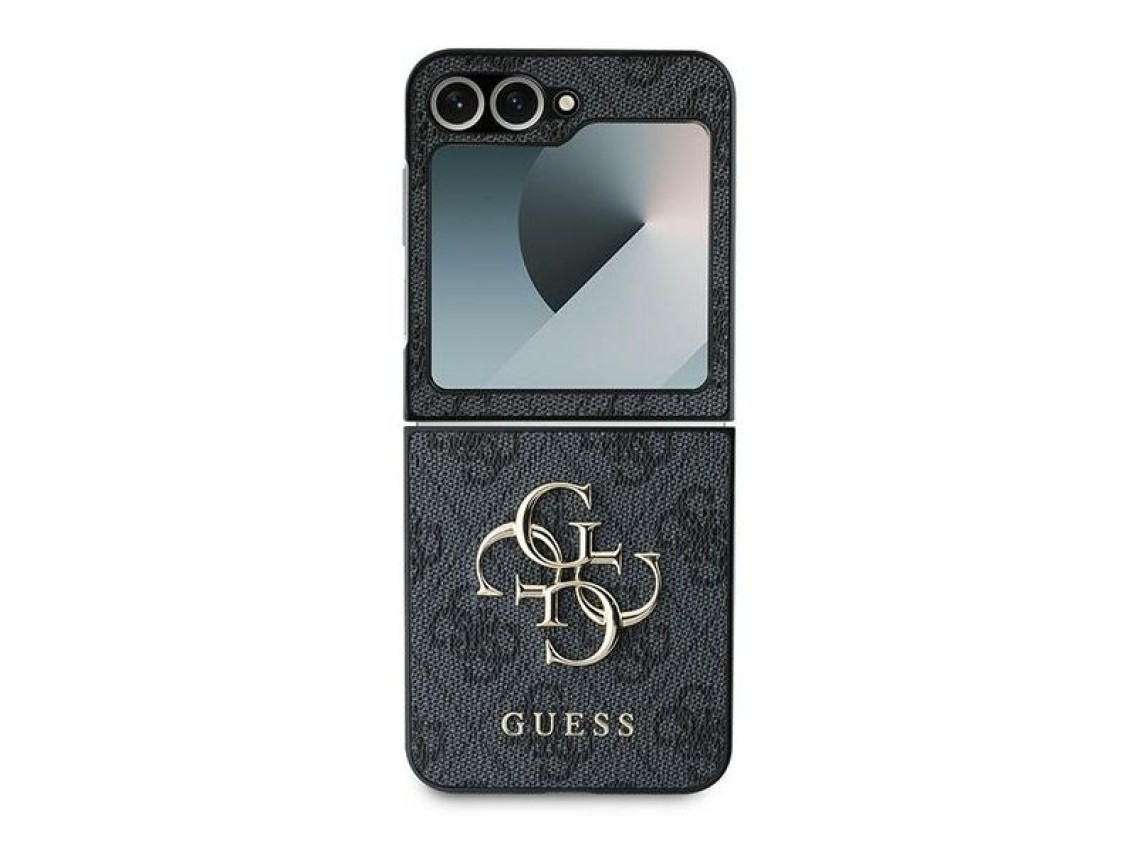 Capa Guess em couro com logo metálico 4G para Samsung Galaxy Z Flip 6 - Preta