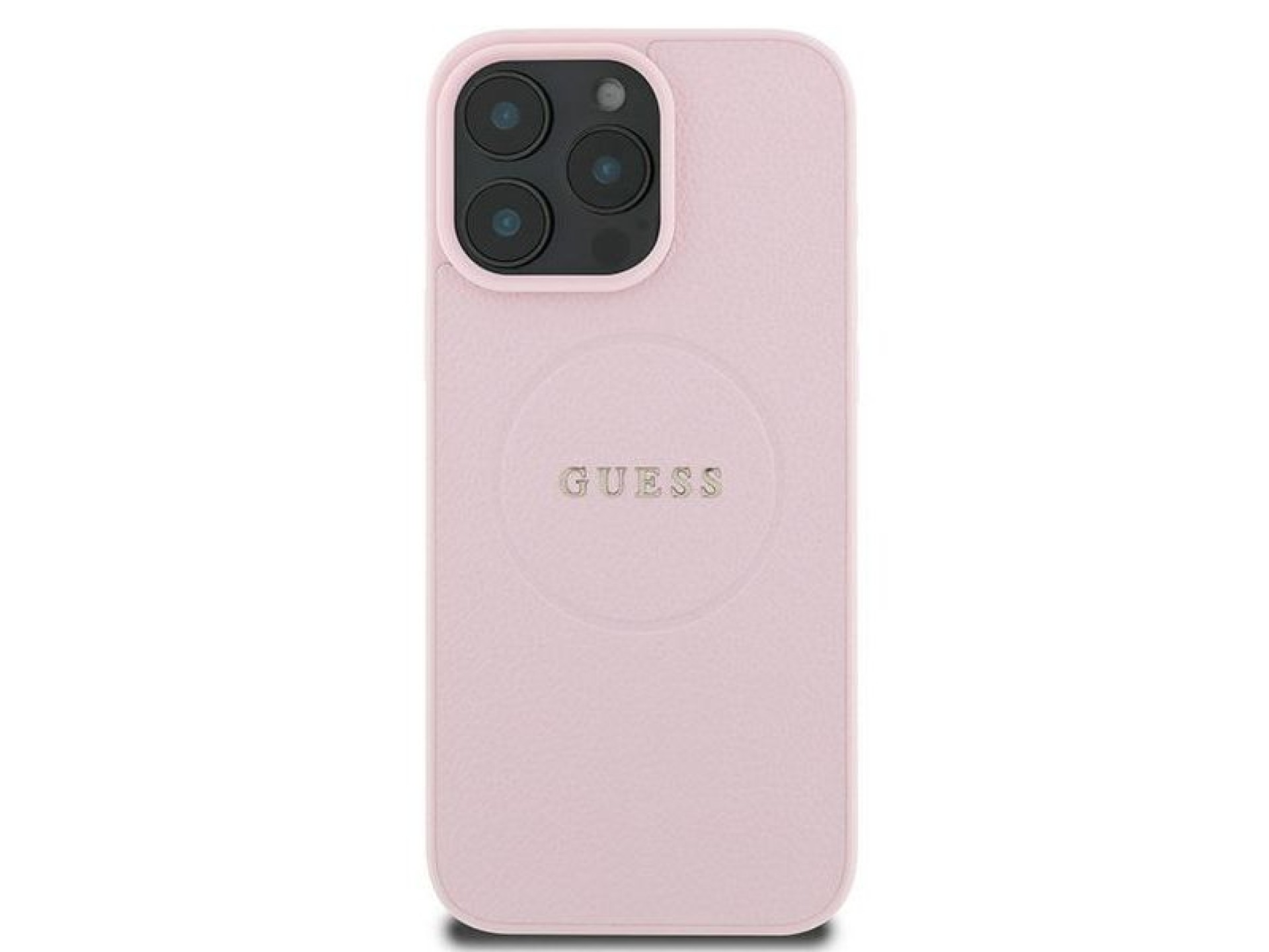 Funda Guess MagSafe con anillo dorado granulado para iPhone 15 Pro Max - Rosa