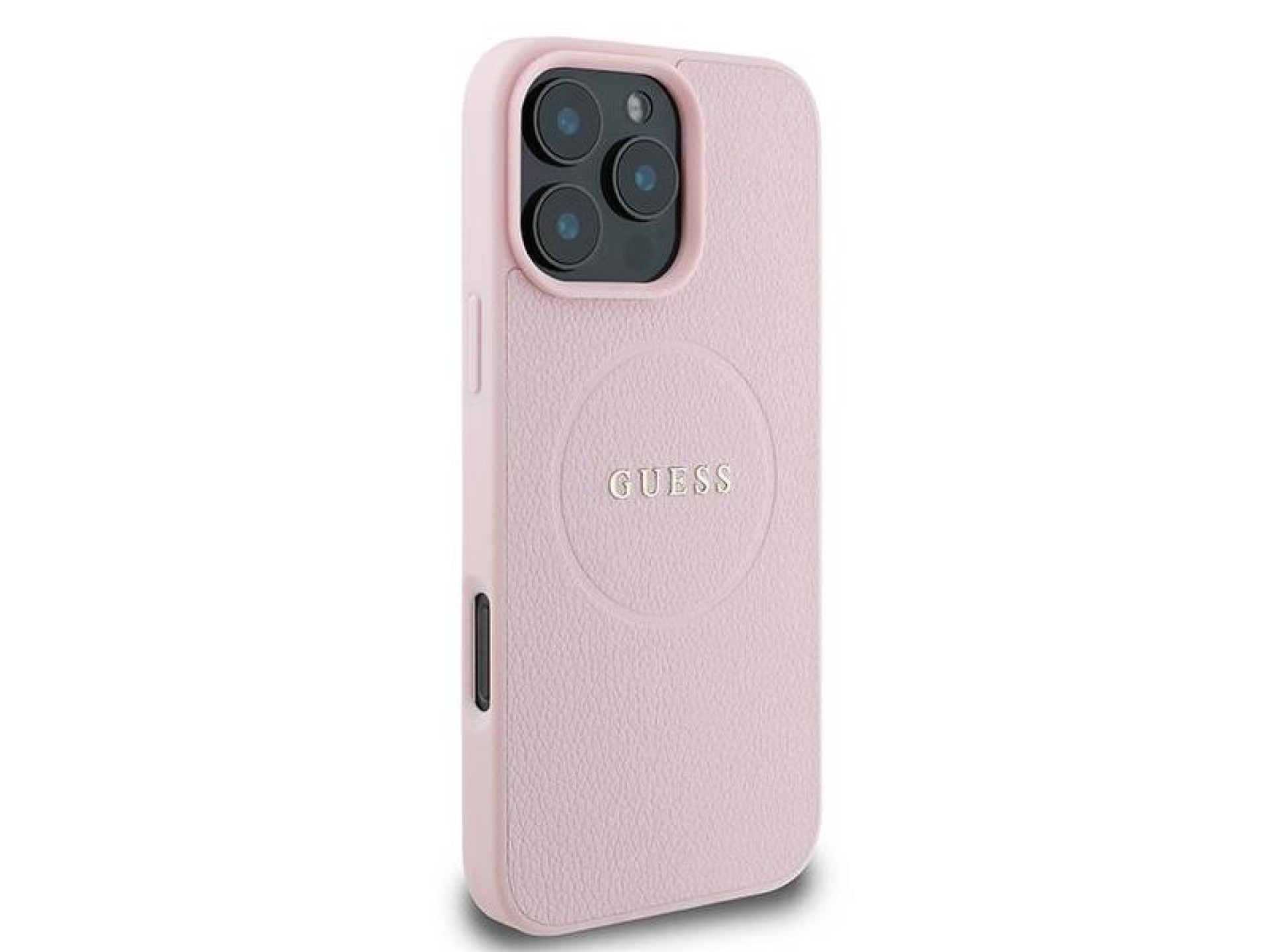 Funda Guess MagSafe con anillo dorado granulado para iPhone 15 Pro Max - Rosa