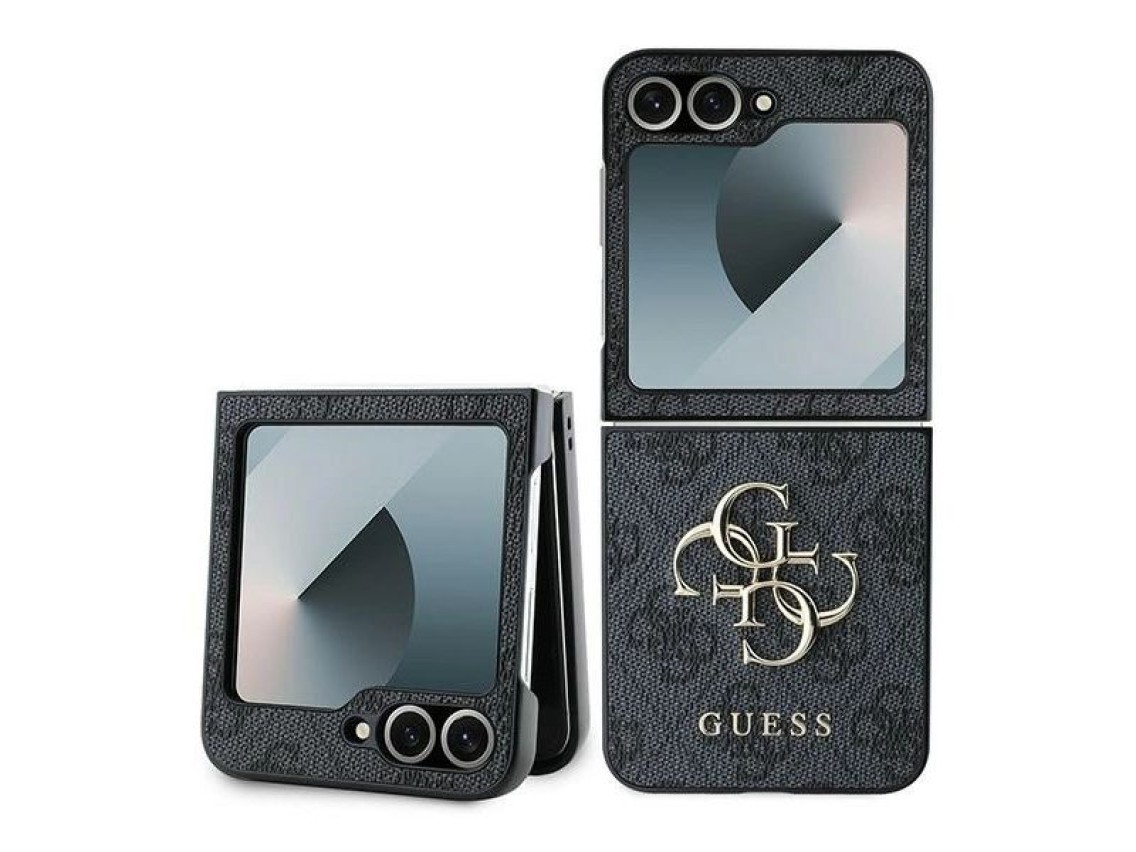 Capa Guess em couro com logo metálico 4G para Samsung Galaxy Z Flip 6 - Preta