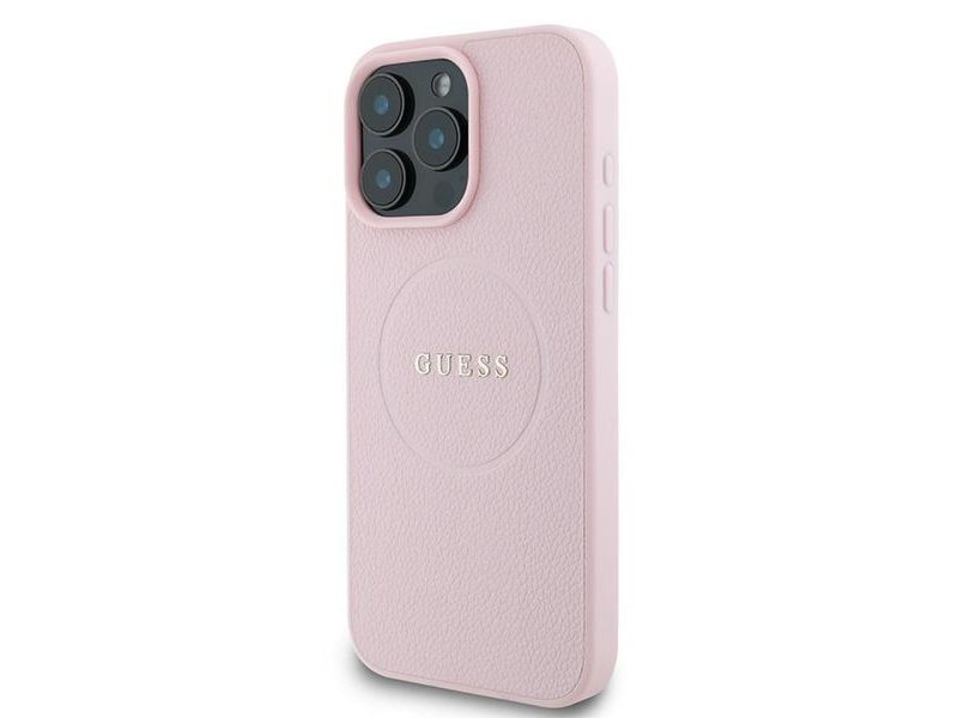 Funda Guess MagSafe con anillo dorado granulado para iPhone 15 Pro Max - Rosa