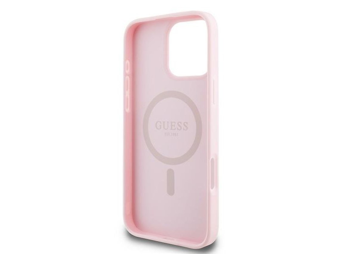Funda Guess MagSafe con anillo dorado granulado para iPhone 15 Pro Max - Rosa