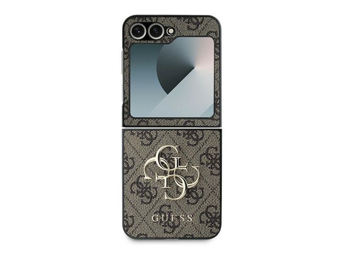 Capa Guess em couro com logo metálico 4G para Samsung Galaxy Z Flip 6 - Marrom