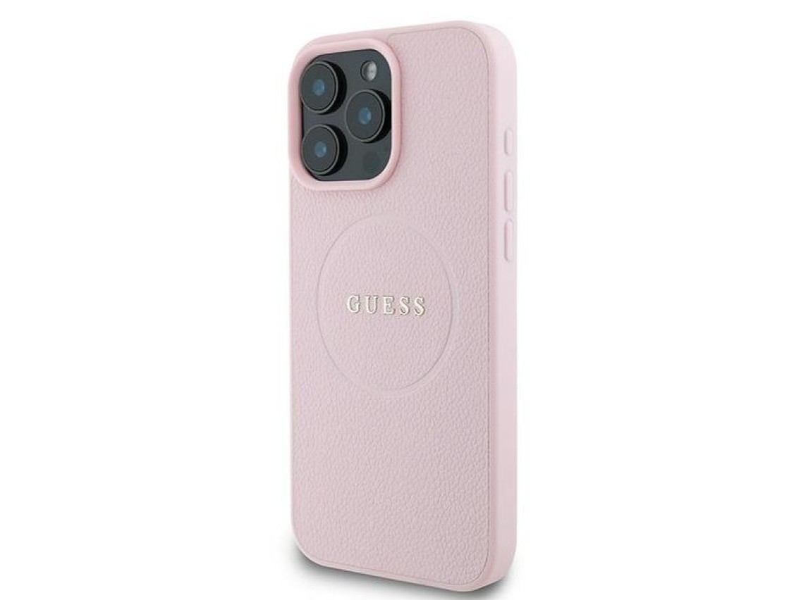 Funda Guess MagSafe con anillo dorado granulado para iPhone 15 Pro Max - Rosa