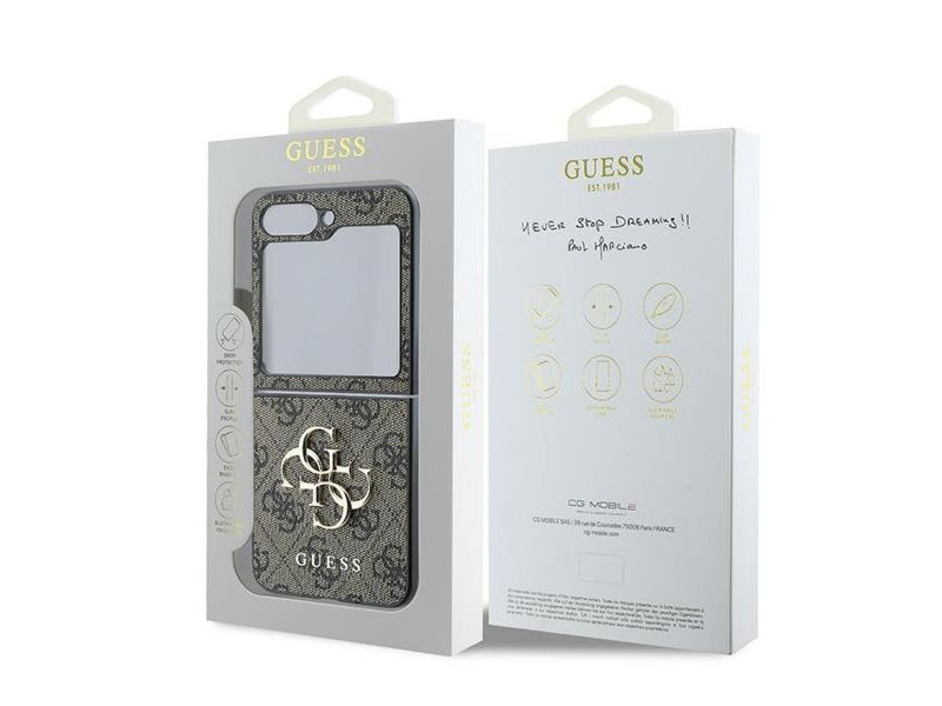 Capa Guess em couro com logo metálico 4G para Samsung Galaxy Z Flip 6 - Marrom