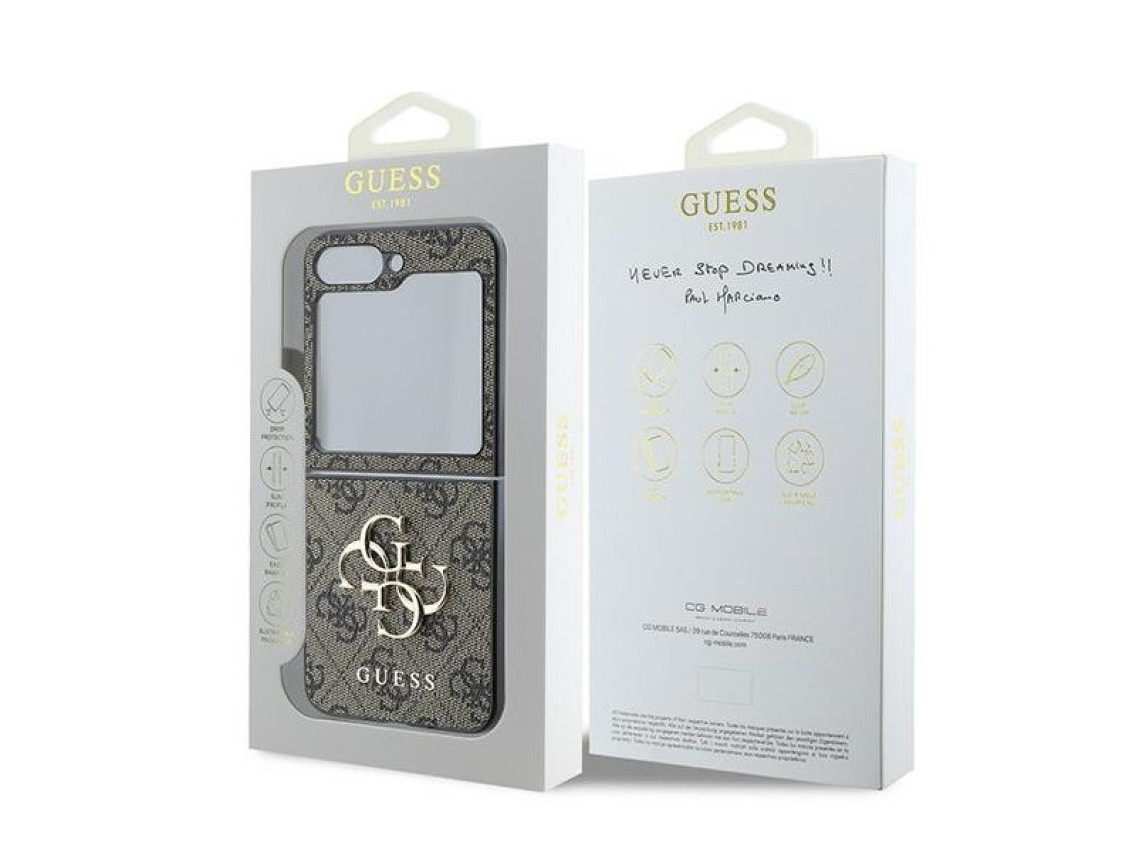 Capa Guess em couro com logo metálico 4G para Samsung Galaxy Z Flip 6 - Marrom